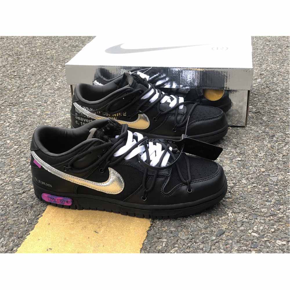 Off-White X Nike Dunk Low "The 50" In "Black/Silver" - DopestKickz