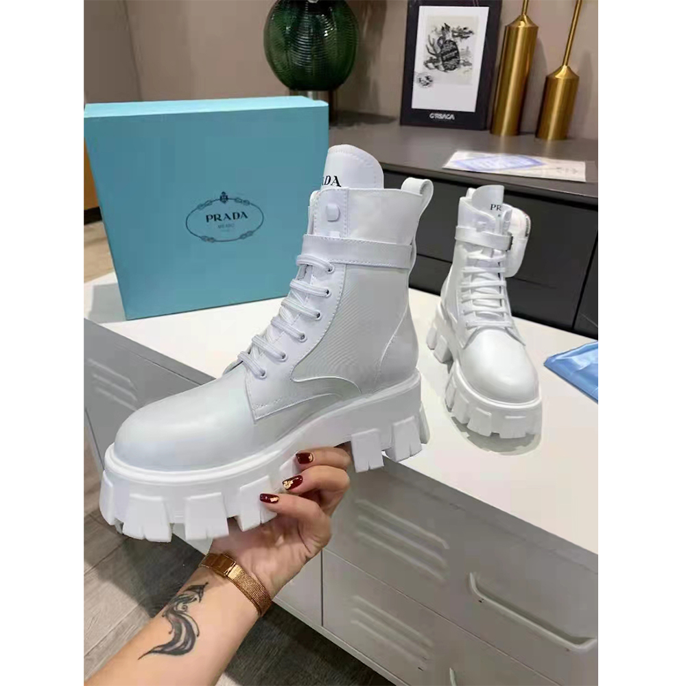 Prada Brushed Rois Leather And Nylon Monolith Boots - DopestKickz