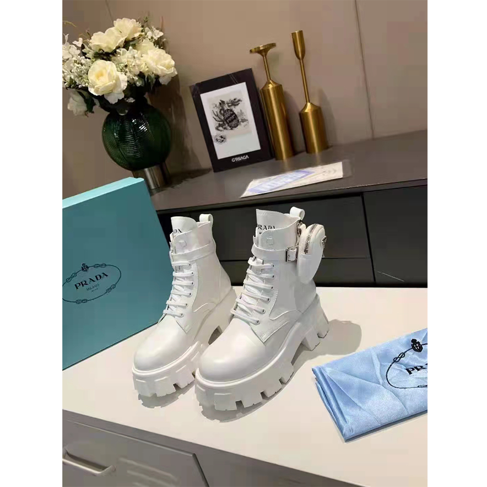 Prada Brushed Rois Leather And Nylon Monolith Boots - DopestKickz