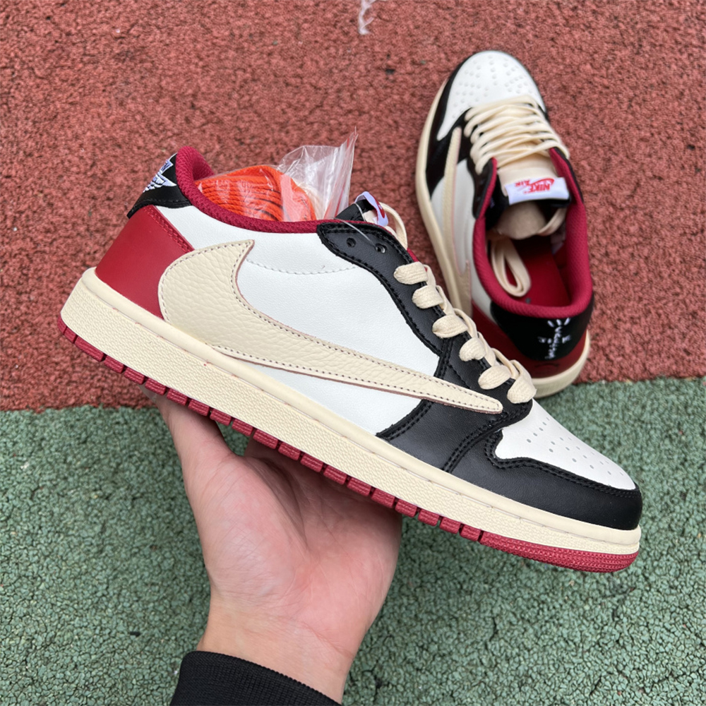 Jordan AJ1 Low Fragment X Travis Scott Black White Red - DopestKickz