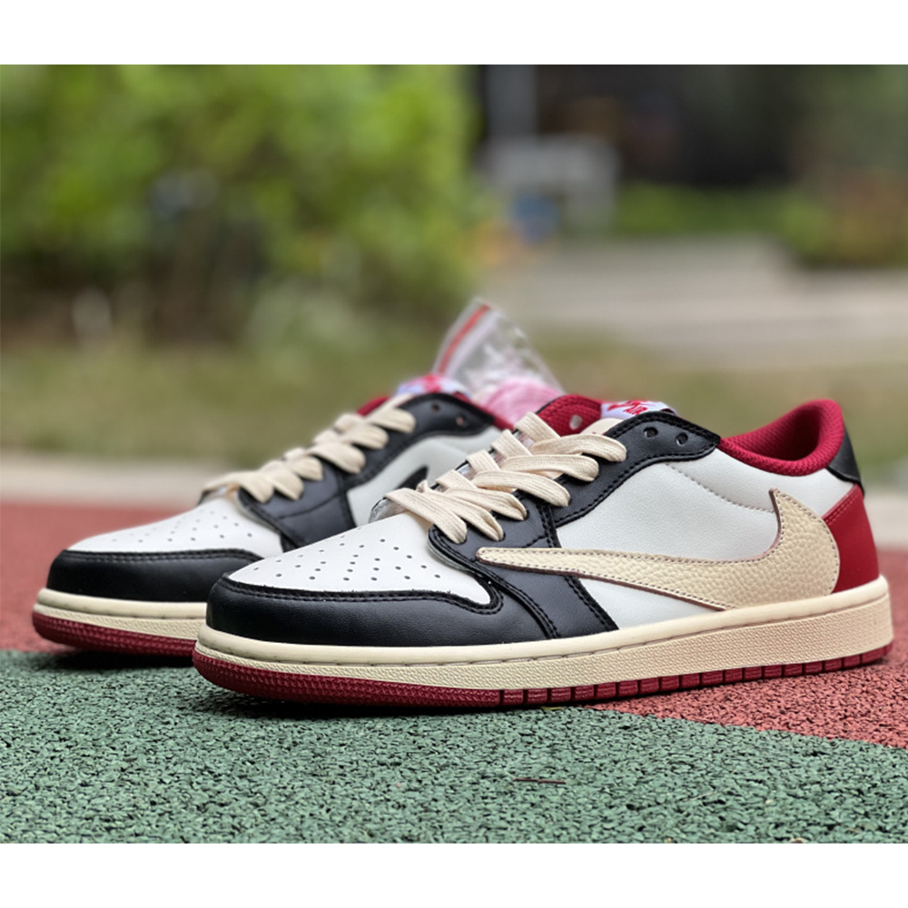 Jordan AJ1 Low Fragment X Travis Scott Black White Red - DopestKickz