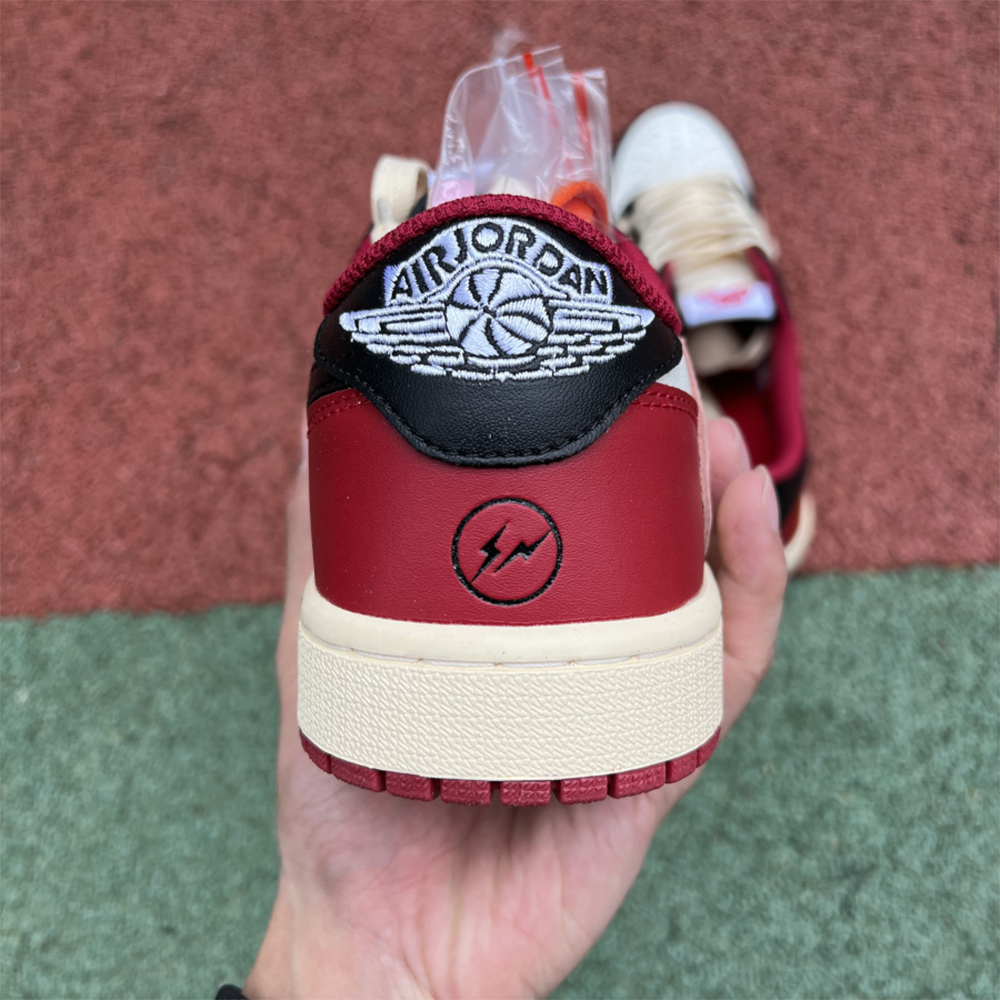 Jordan AJ1 Low Fragment X Travis Scott Black White Red - DopestKickz