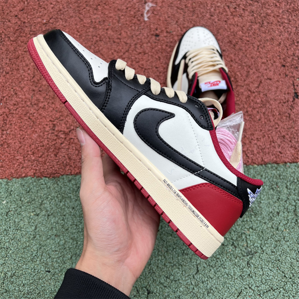 Jordan AJ1 Low Fragment X Travis Scott Black White Red - DopestKickz
