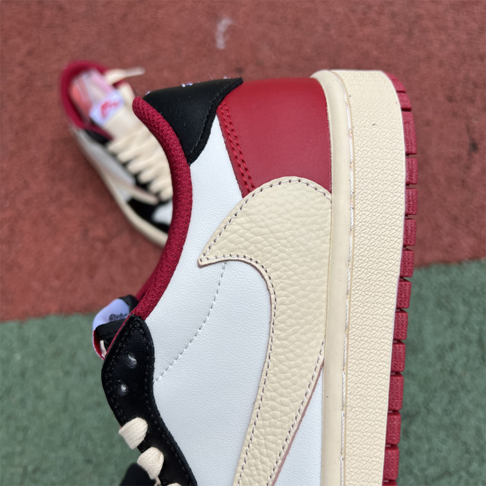 Jordan AJ1 Low Fragment X Travis Scott Black White Red - DopestKickz