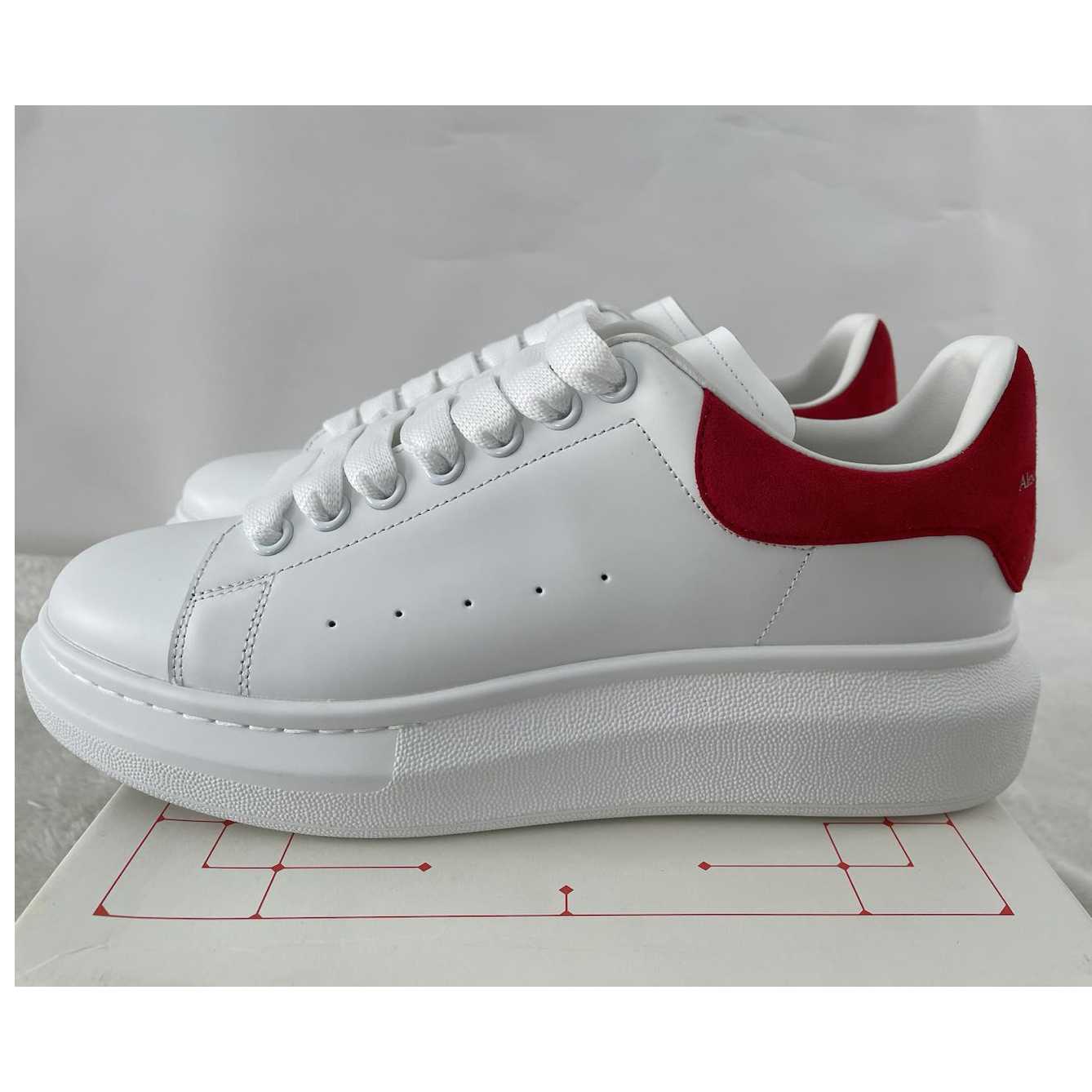 Alexander Mcqueen Leather Exaggerated-Sole Sneakers (Suede Red Back ) - DopestKickz