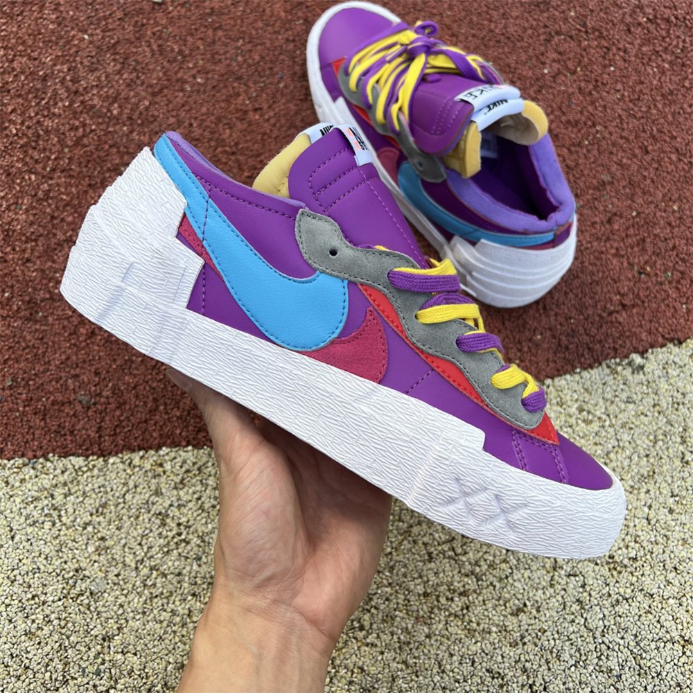 Kaws X Sacai X Nike Blazer Purple Sneakers  - DopestKickz