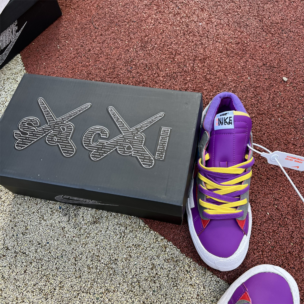 Kaws X Sacai X Nike Blazer Purple Sneakers  - DopestKickz