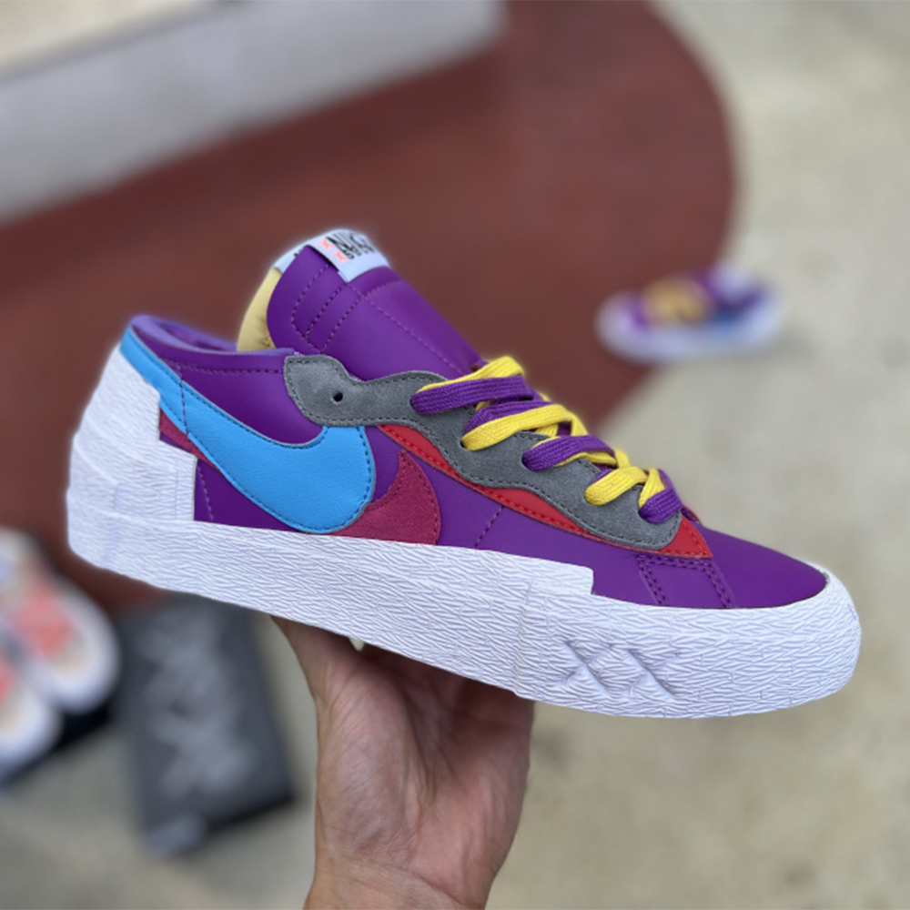 Kaws X Sacai X Nike Blazer Purple Sneakers  - DopestKickz