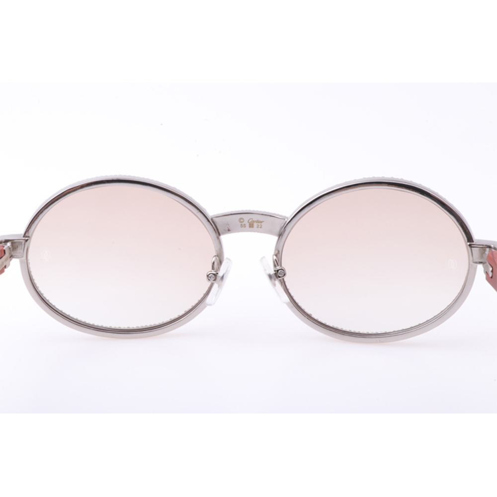 Cartier 7550178 55-22 New Full Diamond Wood Sunglasses In Silver Brown - DopestKickz