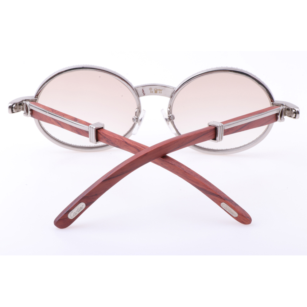 Cartier 7550178 55-22 New Full Diamond Wood Sunglasses In Silver Brown - DopestKickz