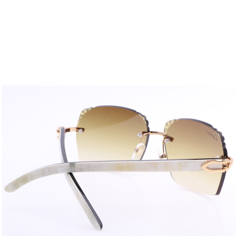 Cartier 8300818 Engrave Lens White Mix Black Buffalo Sunglasses In Gold Brown - DopestKickz