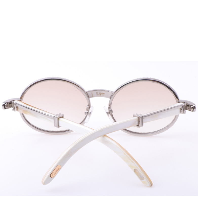 Cartier  7550178 55-22 New Full Diamond White Buffalo Sunglasses In Silver Brown - DopestKickz