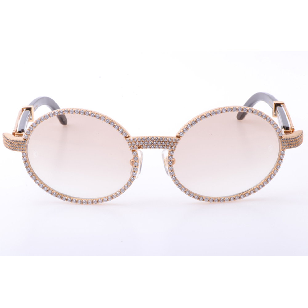 Cartier 7550178 55-22 New Full Diamond White Mix Black Buffalo Sunglasses In Gold Brown - DopestKickz