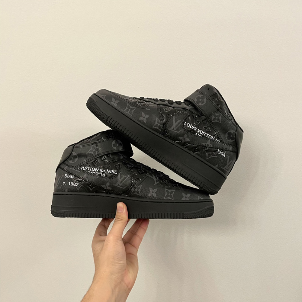 Louis Vuitton X Nike Air Force 1 Mid-Top Sneaker In All Black - DopestKickz
