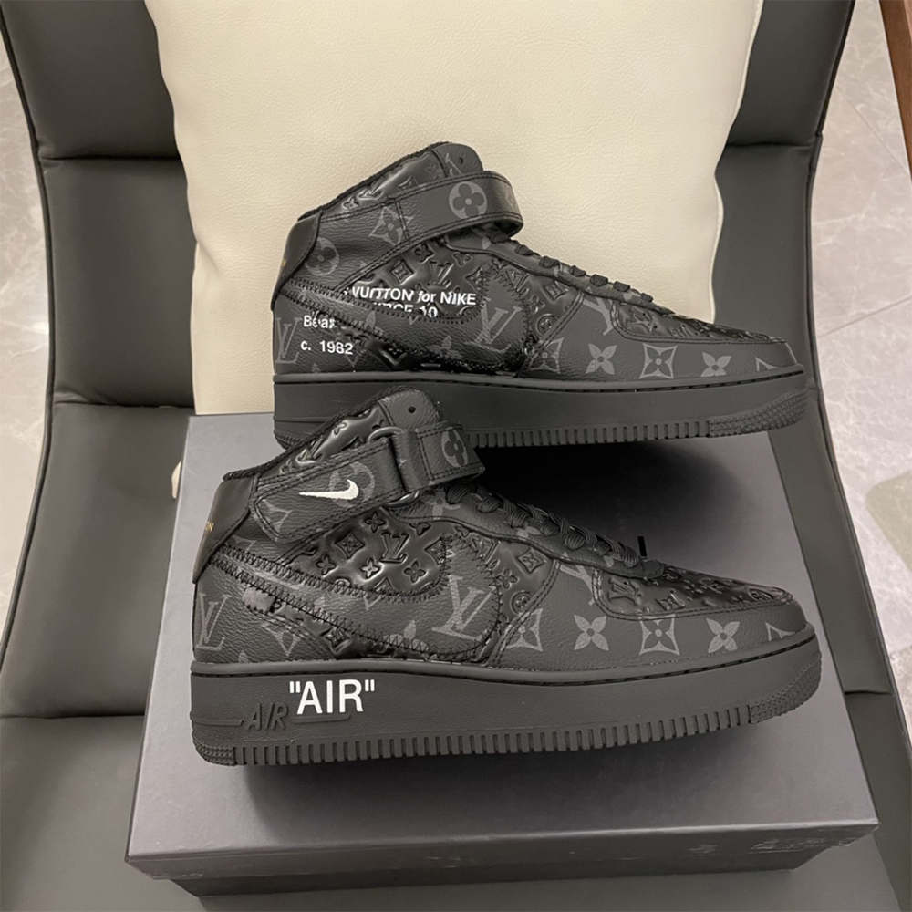 Louis Vuitton X Nike Air Force 1 Mid-Top Sneaker In All Black - DopestKickz