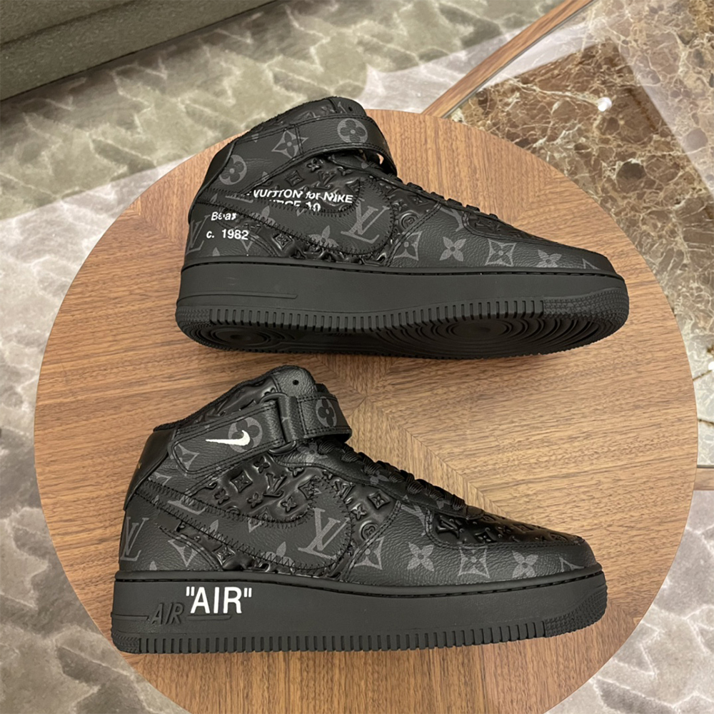 Louis Vuitton X Nike Air Force 1 Mid-Top Sneaker In All Black - DopestKickz