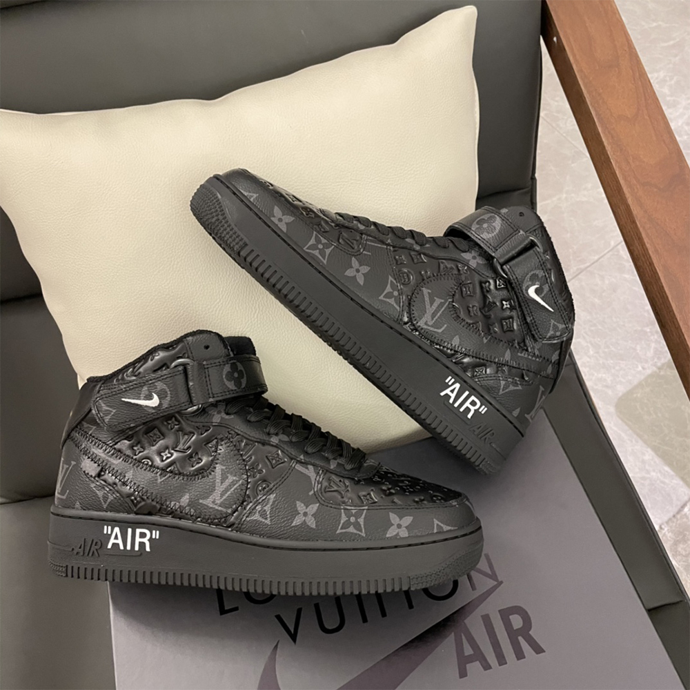 Louis Vuitton X Nike Air Force 1 Mid-Top Sneaker In All Black - DopestKickz