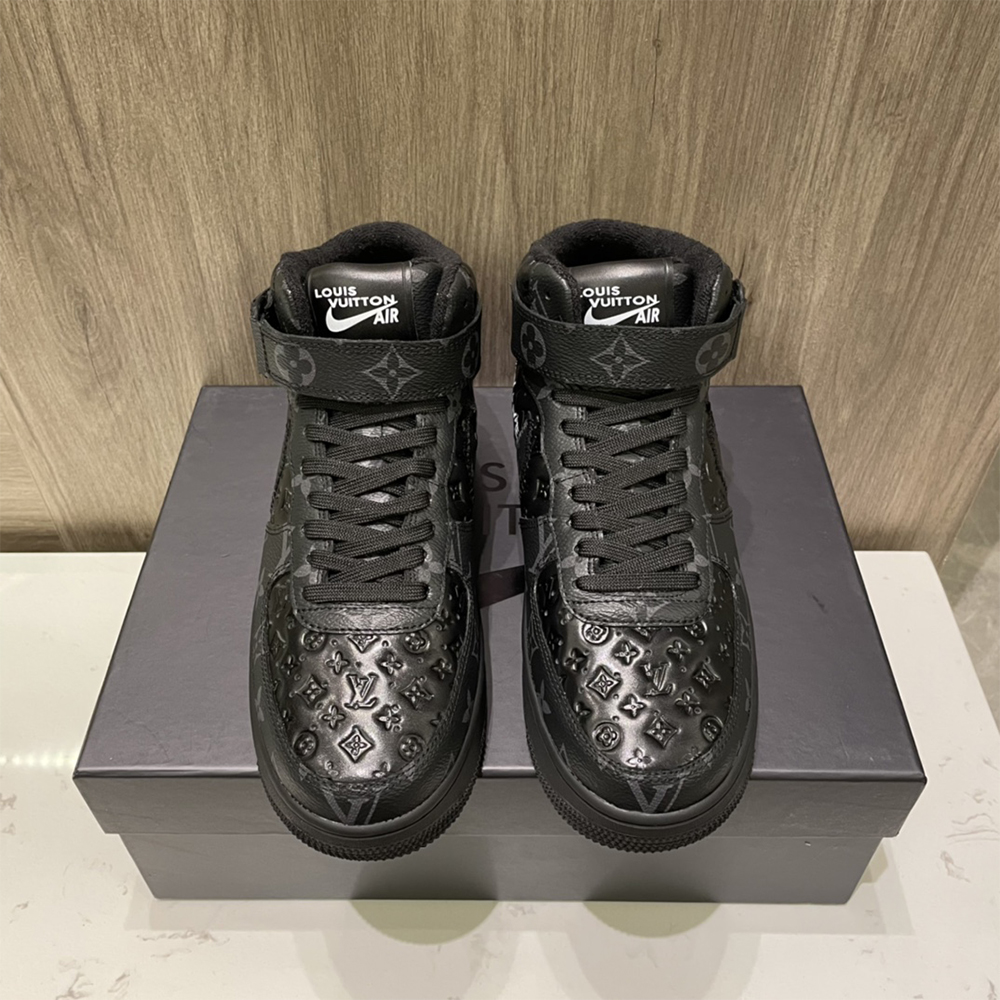 Louis Vuitton X Nike Air Force 1 Mid-Top Sneaker In All Black - DopestKickz