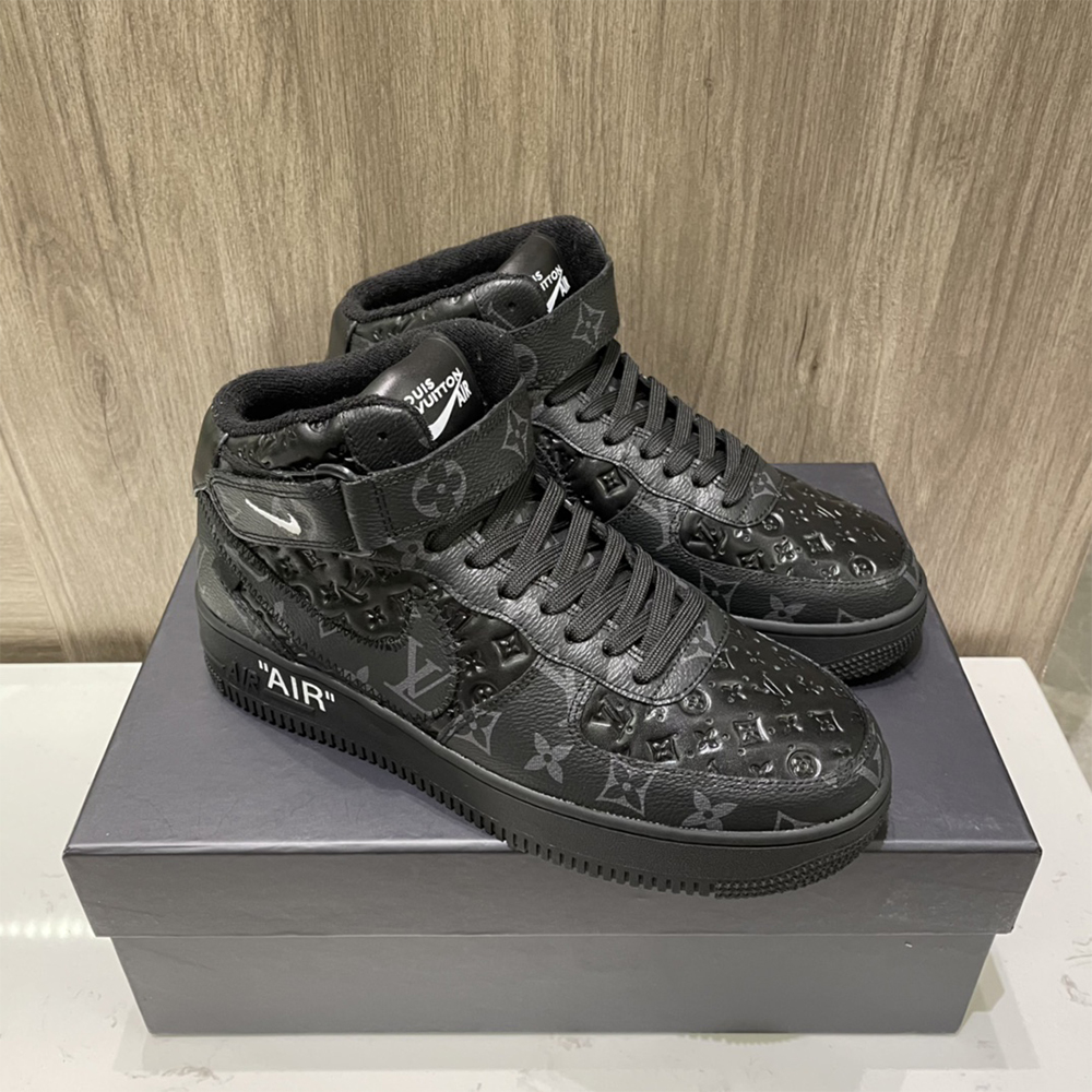 Louis Vuitton X Nike Air Force 1 Mid-Top Sneaker In All Black - DopestKickz