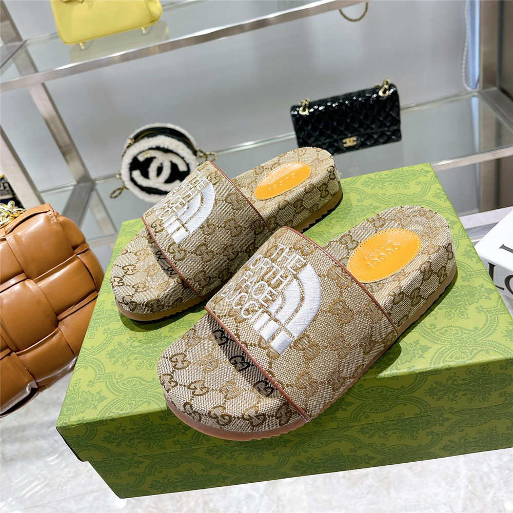 Gucci X The North Face GG Logo Slides - DopestKickz