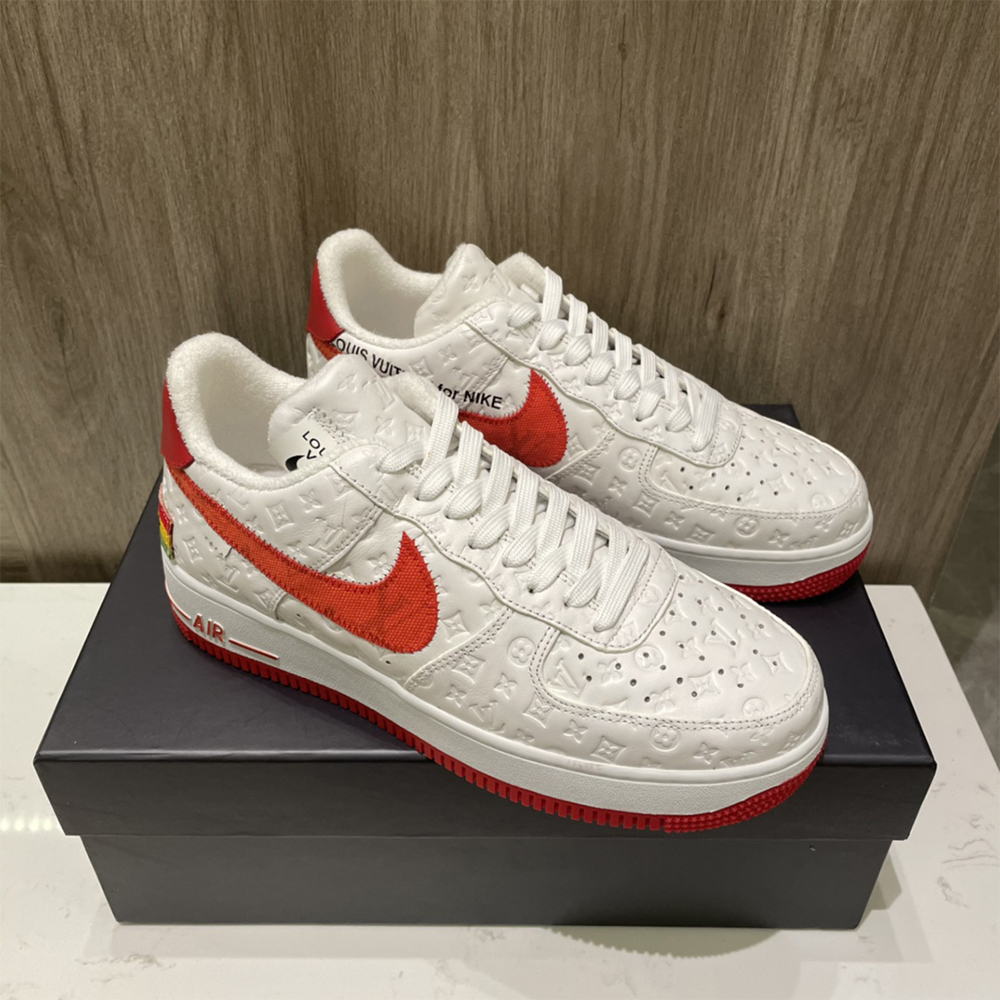 Louis Vuitton X Nike Air Force 1 Sneaker In White&Red - DopestKickz