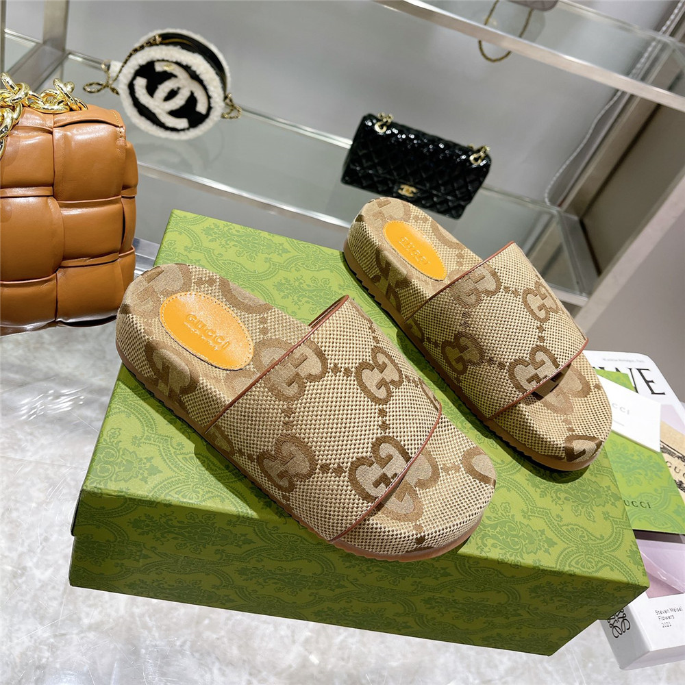 Men's GG Canvas Slide Sandal(Beige) - DopestKickz