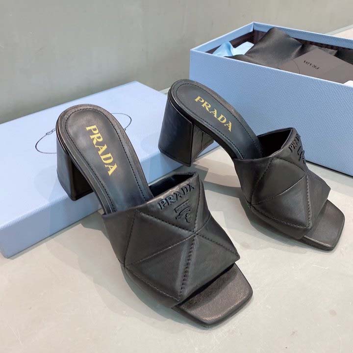 Prada Quilted Nappa Leather Heeled Sandals - DopestKickz