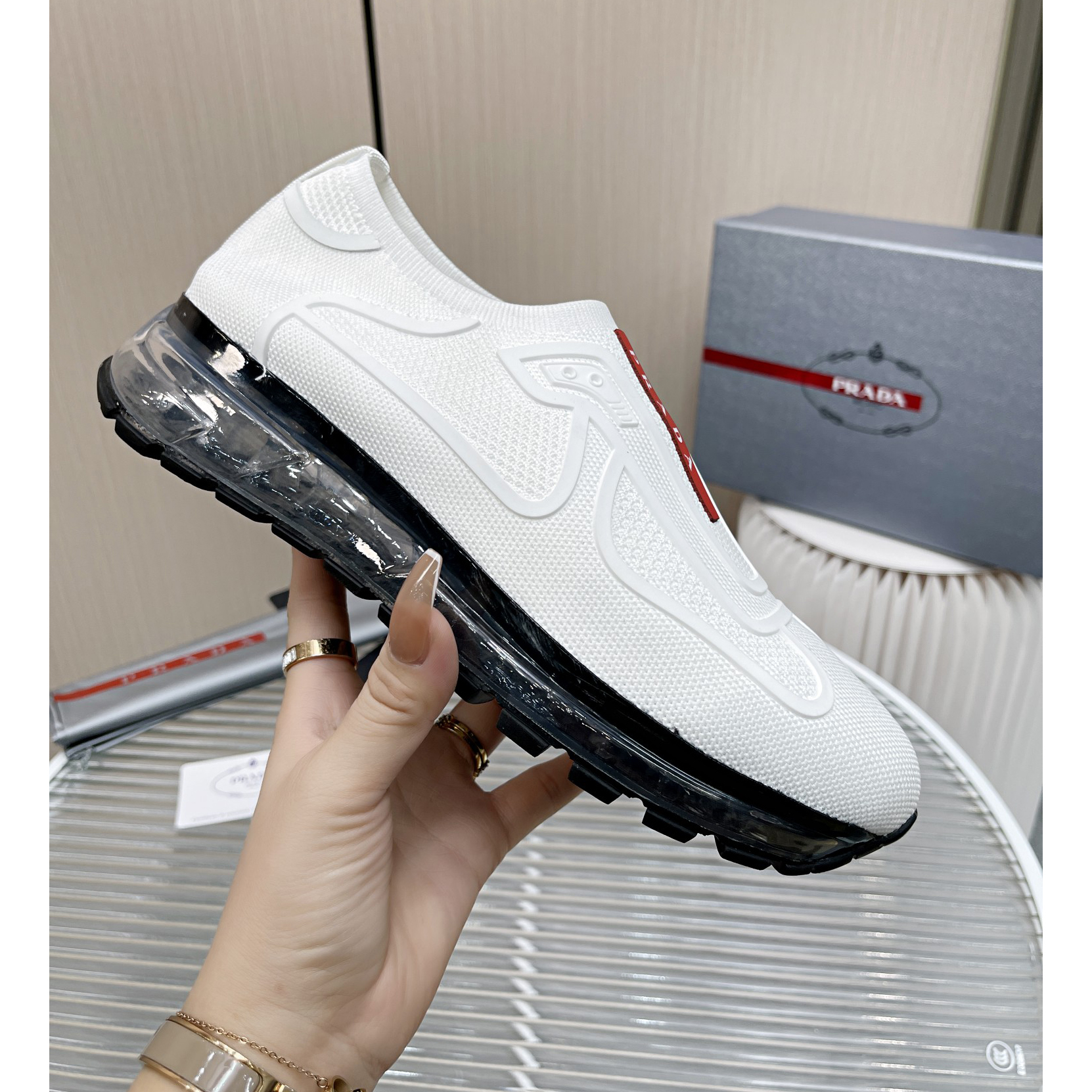 Prada Logo Sneakers In White - DopestKickz