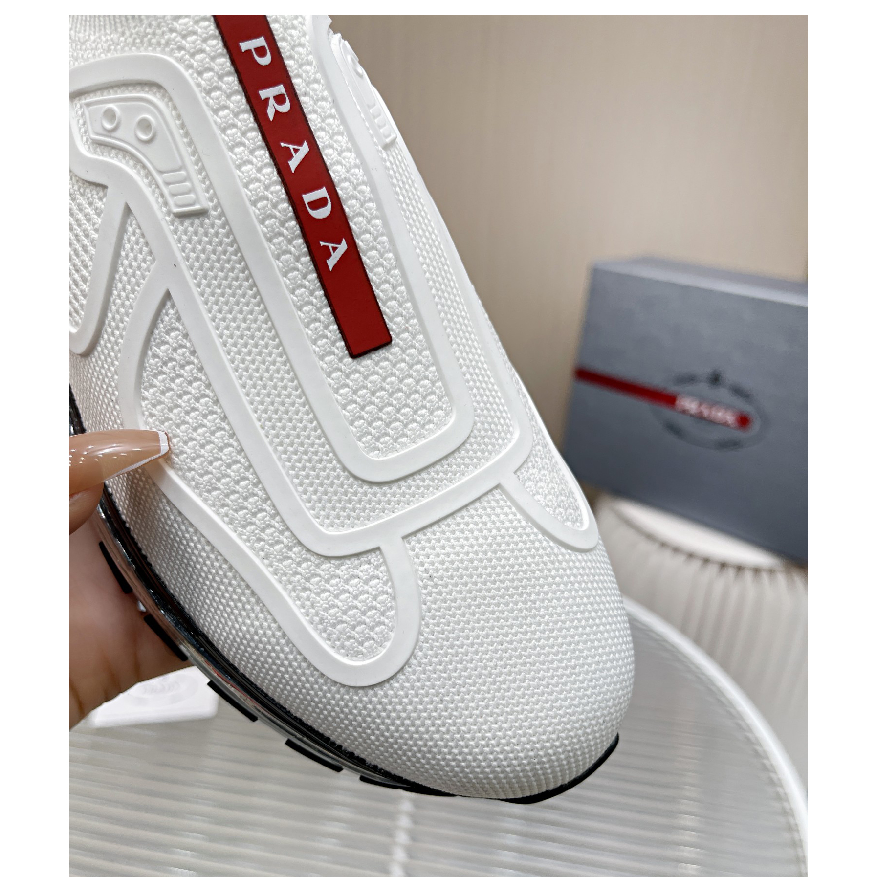 Prada Logo Sneakers In White - DopestKickz
