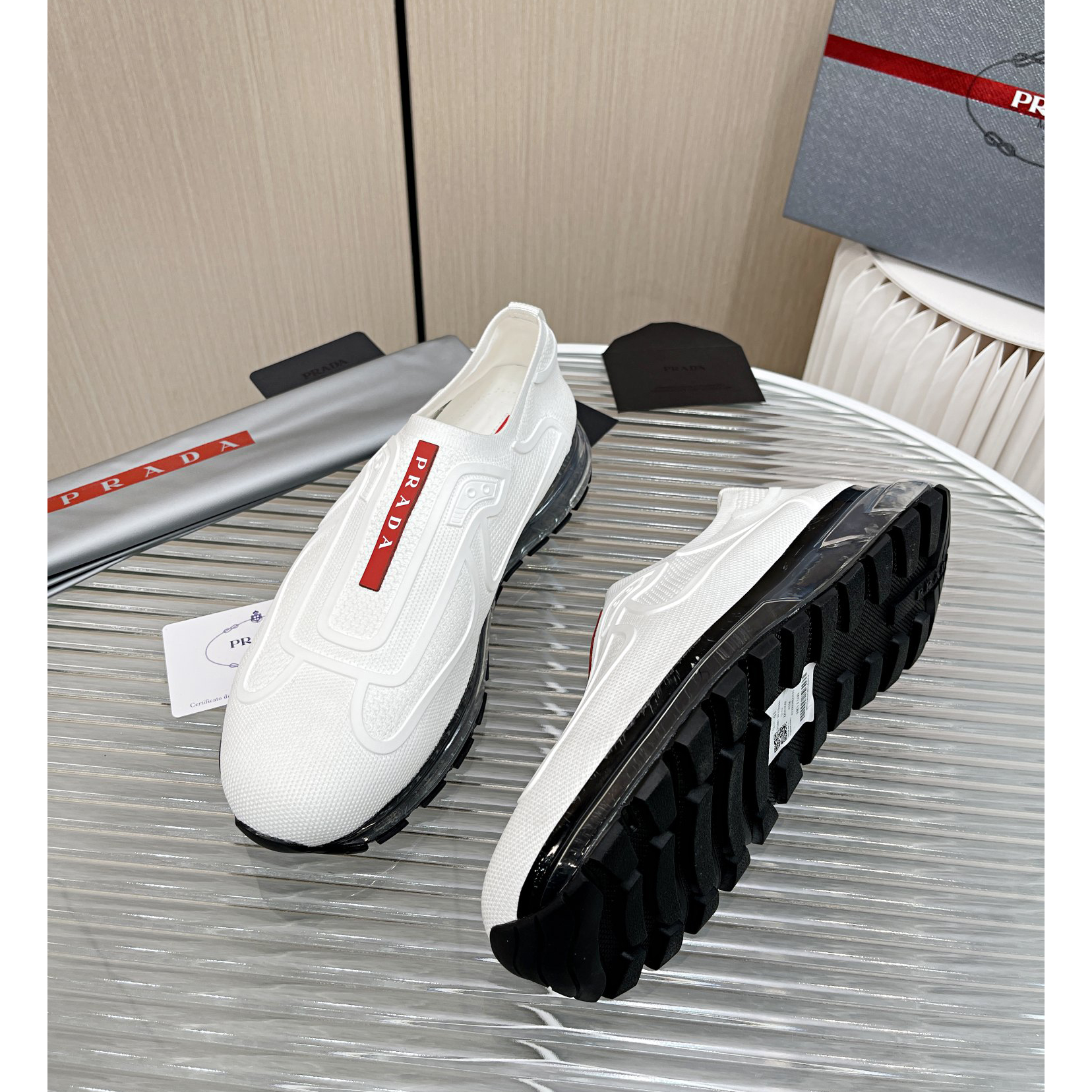 Prada Logo Sneakers In White - DopestKickz