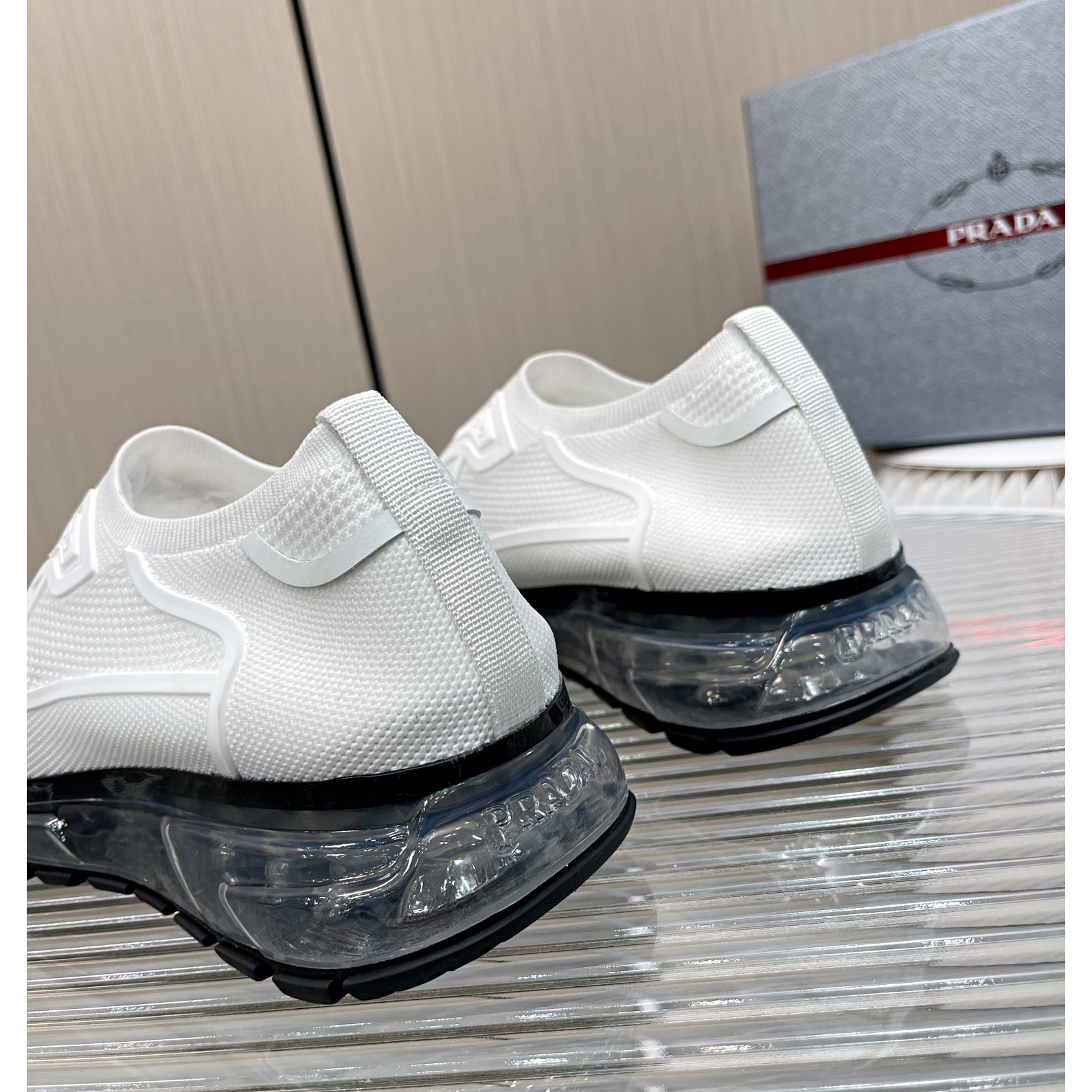 Prada Logo Sneakers In White - DopestKickz