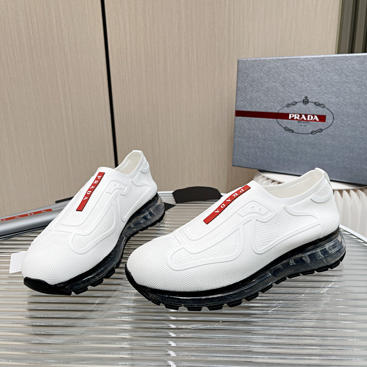 Prada Logo Sneakers In White - DopestKickz