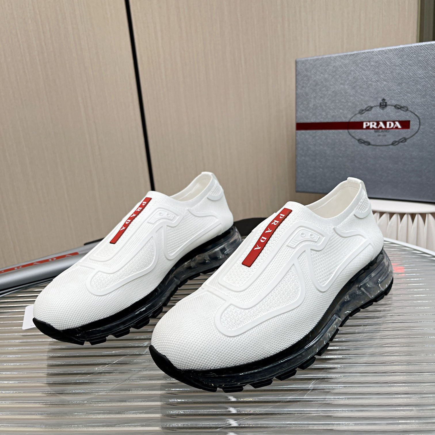 Prada Logo Sneakers In White - DopestKickz