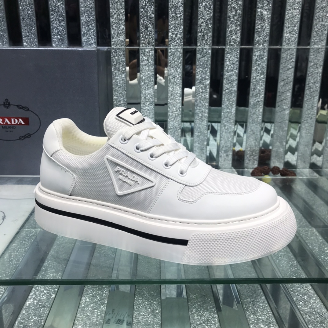 Prada Logo Sneakers In White - DopestKickz