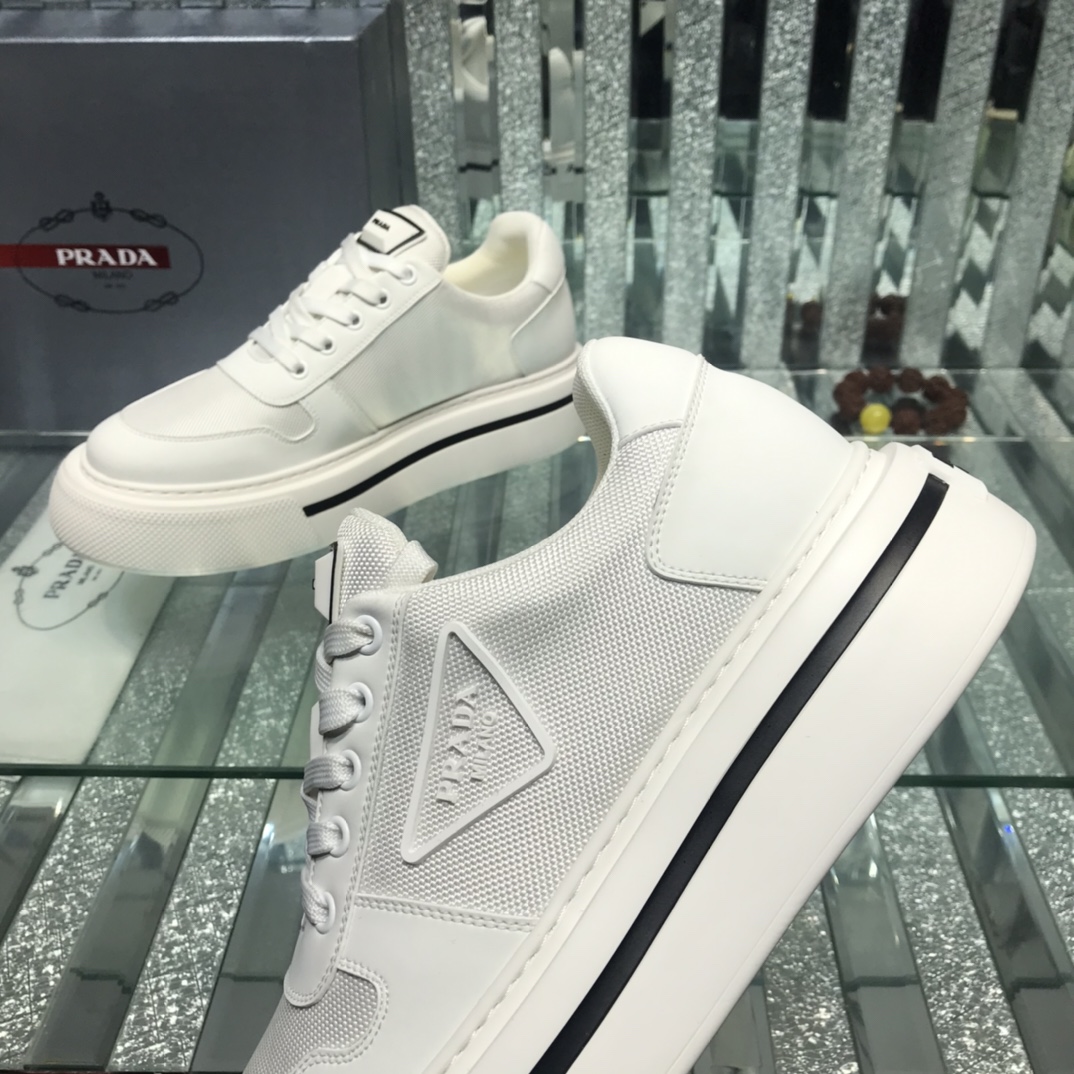 Prada Logo Sneakers In White - DopestKickz