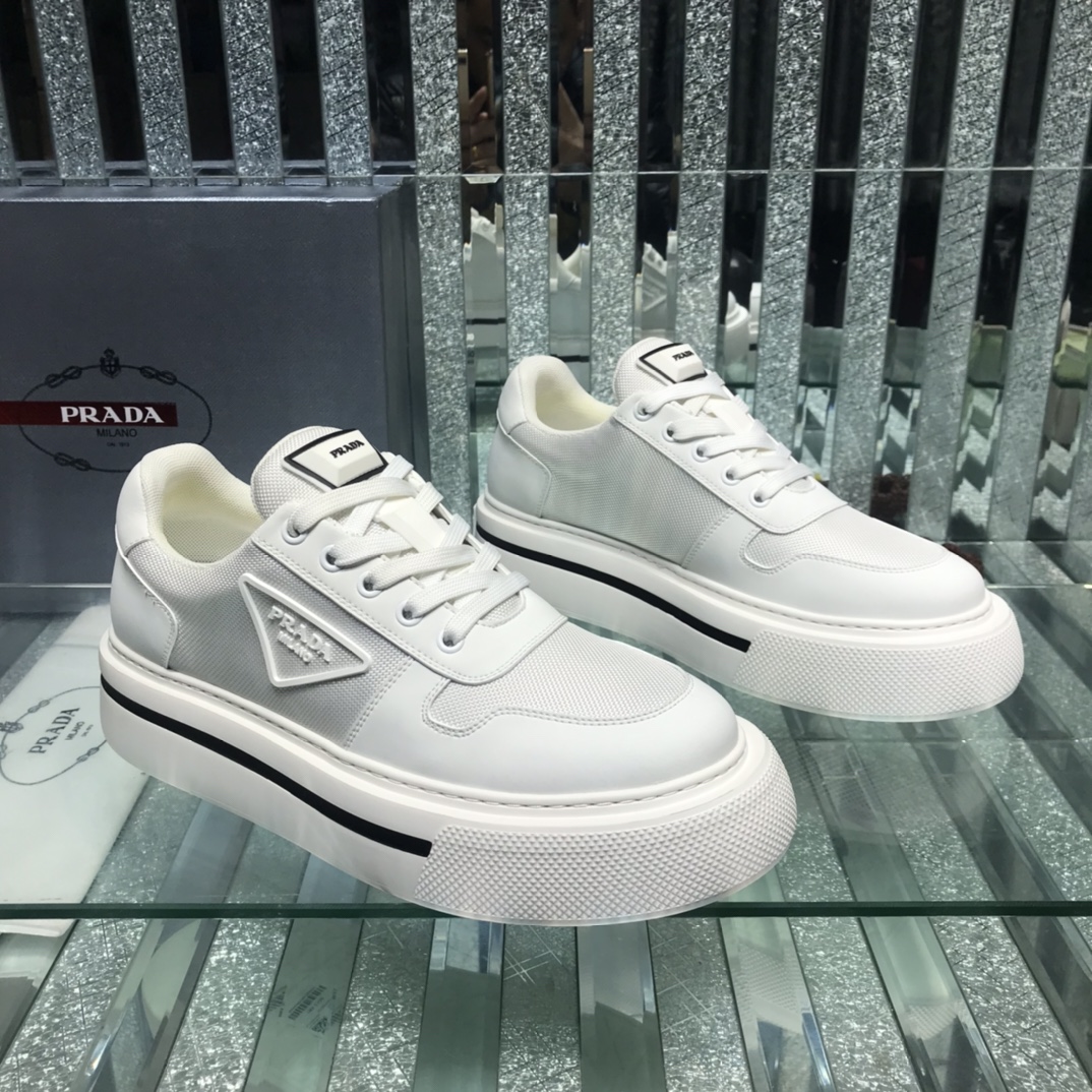 Prada Logo Sneakers In White - DopestKickz