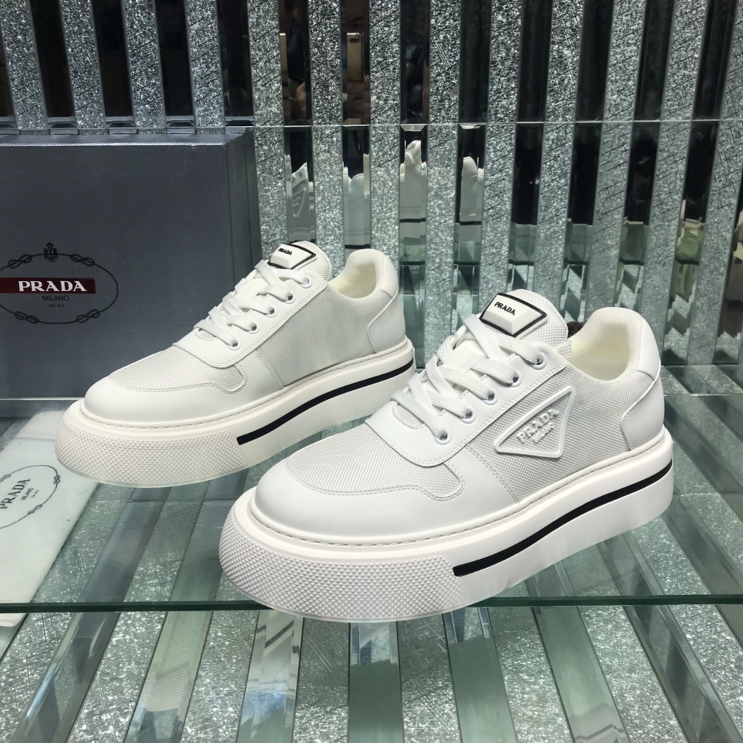 Prada Logo Sneakers In White - DopestKickz
