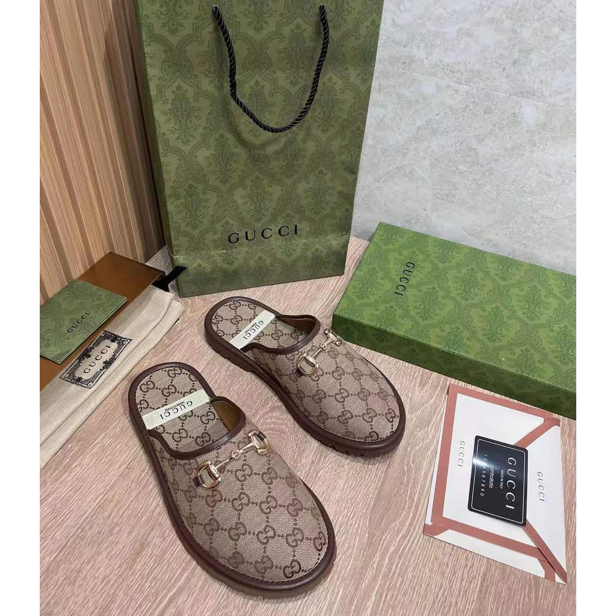Gucci Beige & Brown GG Horsebit Slip-On Loafers - DopestKickz