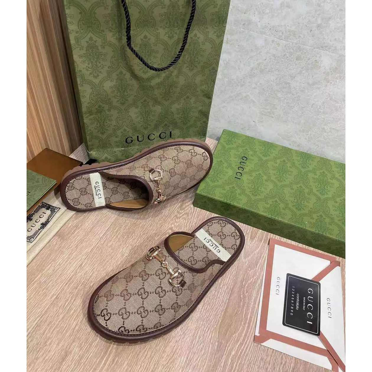 Gucci Beige & Brown GG Horsebit Slip-On Loafers - DopestKickz