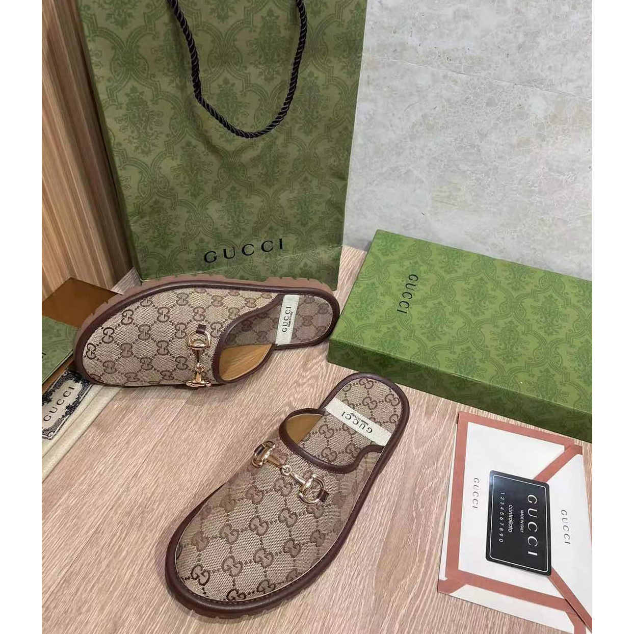Gucci Beige & Brown GG Horsebit Slip-On Loafers - DopestKickz