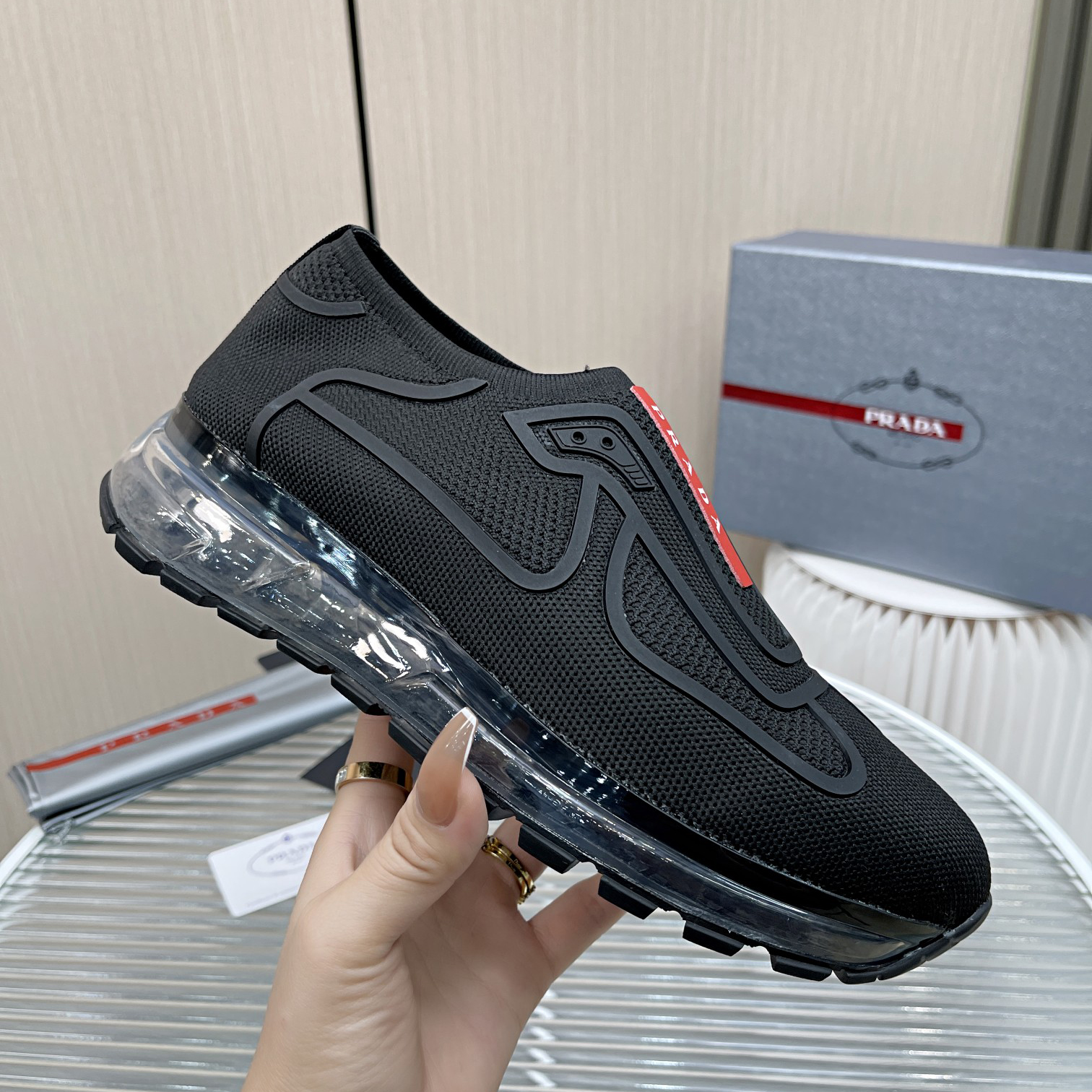 Prada Logo Sneakers In Black - DopestKickz
