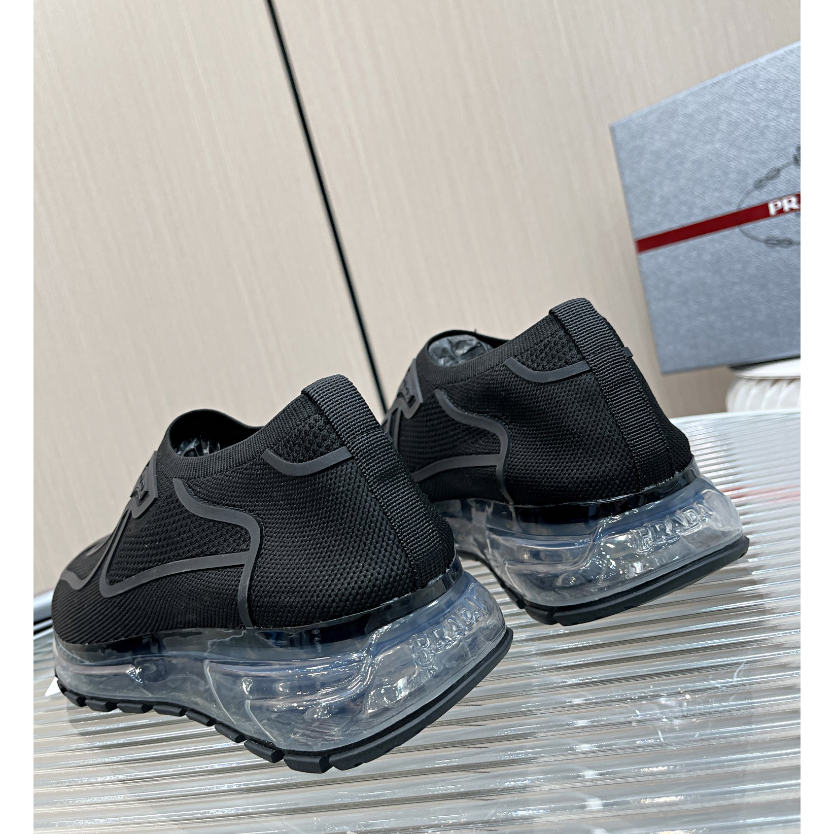 Prada Logo Sneakers In Black - DopestKickz