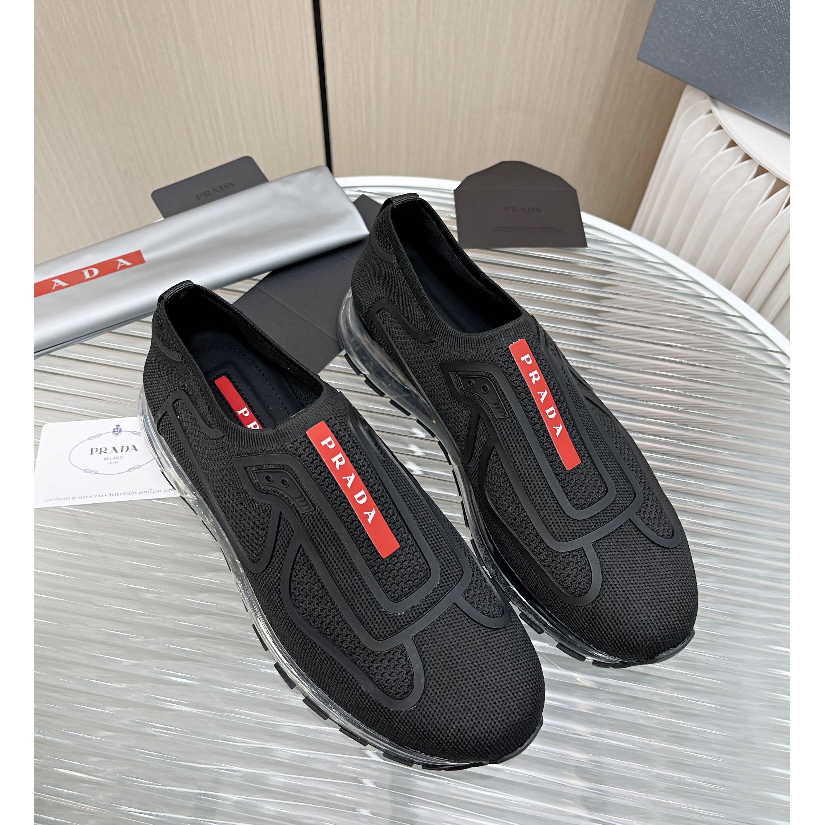 Prada Logo Sneakers In Black - DopestKickz