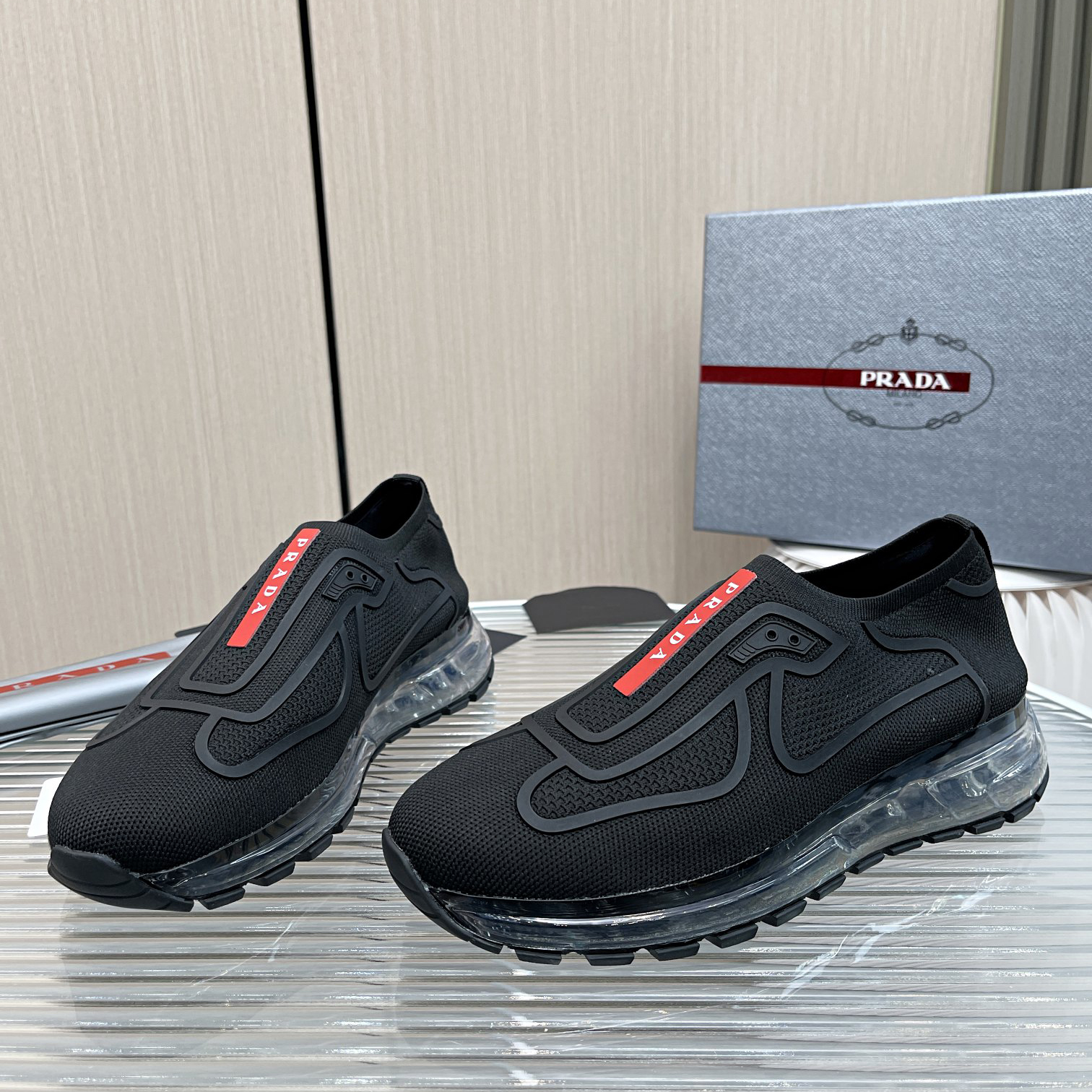 Prada Logo Sneakers In Black - DopestKickz