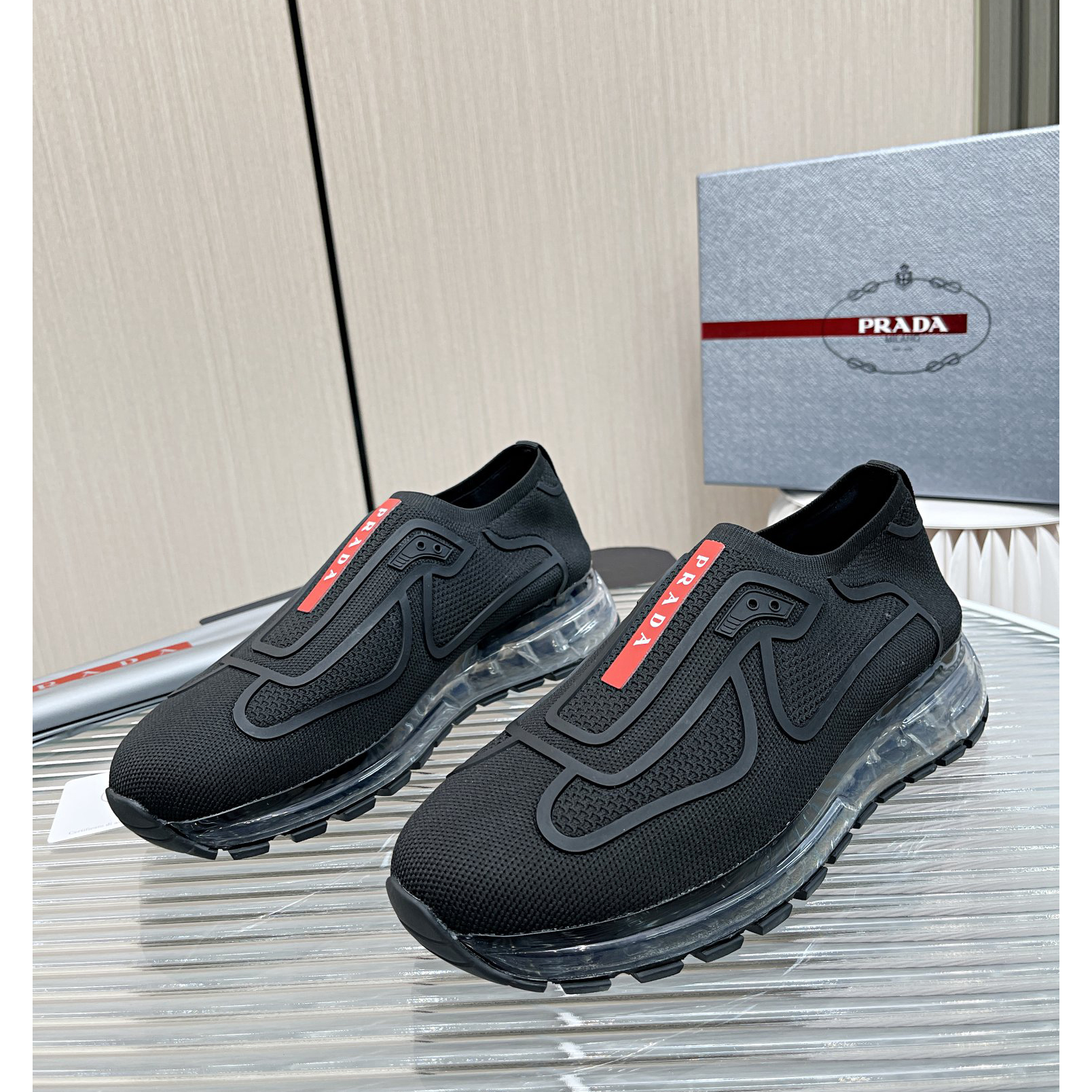 Prada Logo Sneakers In Black - DopestKickz