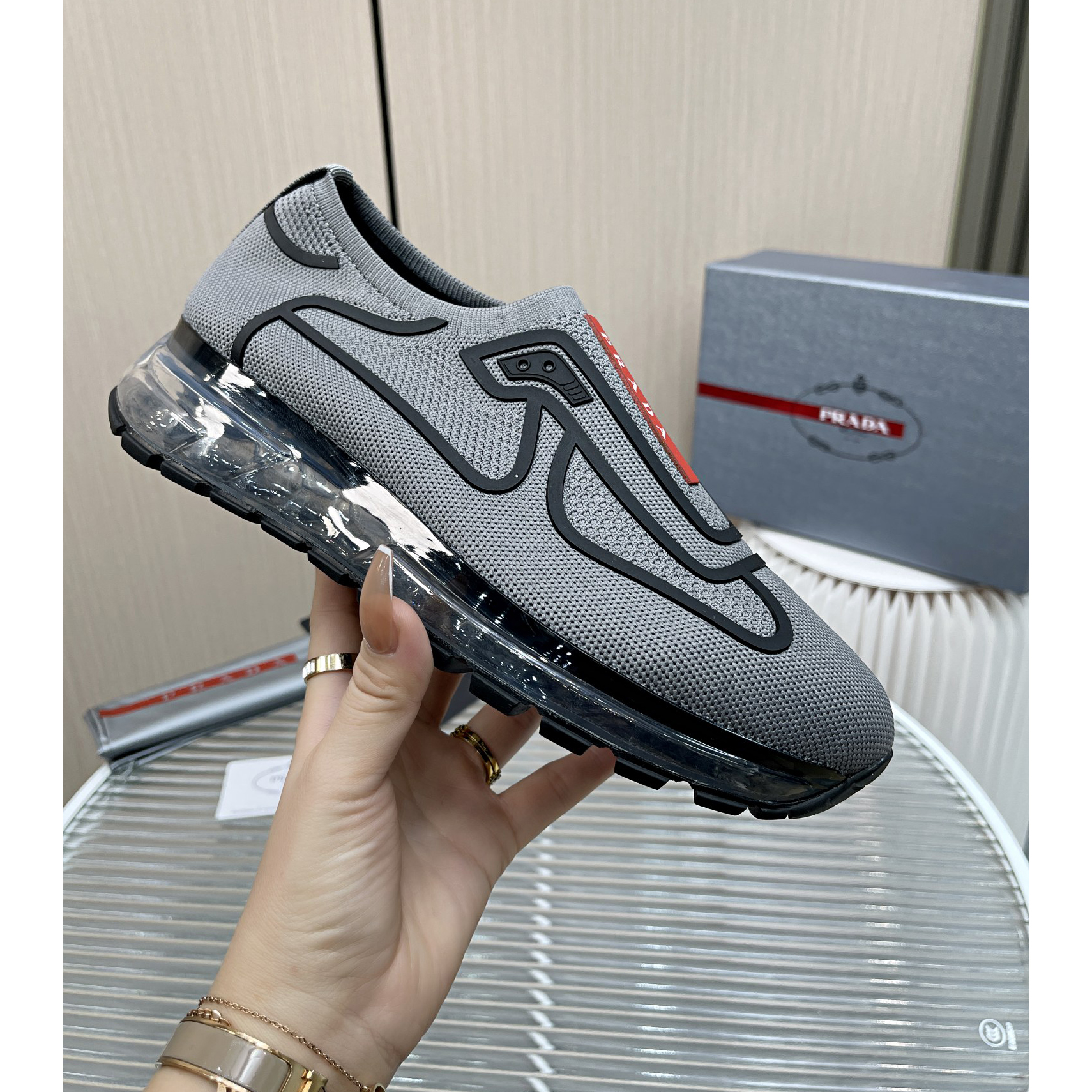Prada Logo Sneakers In Grey - DopestKickz