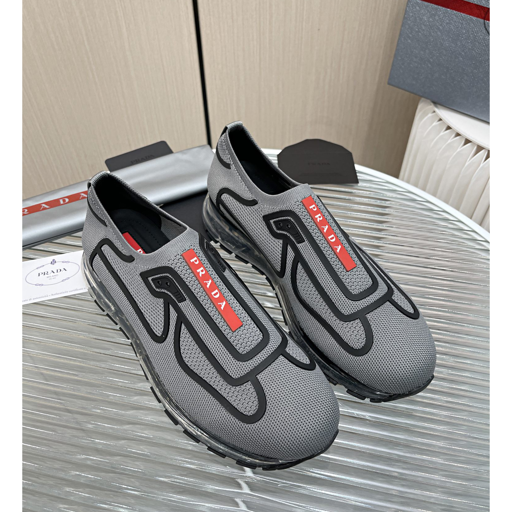 Prada Logo Sneakers In Grey - DopestKickz