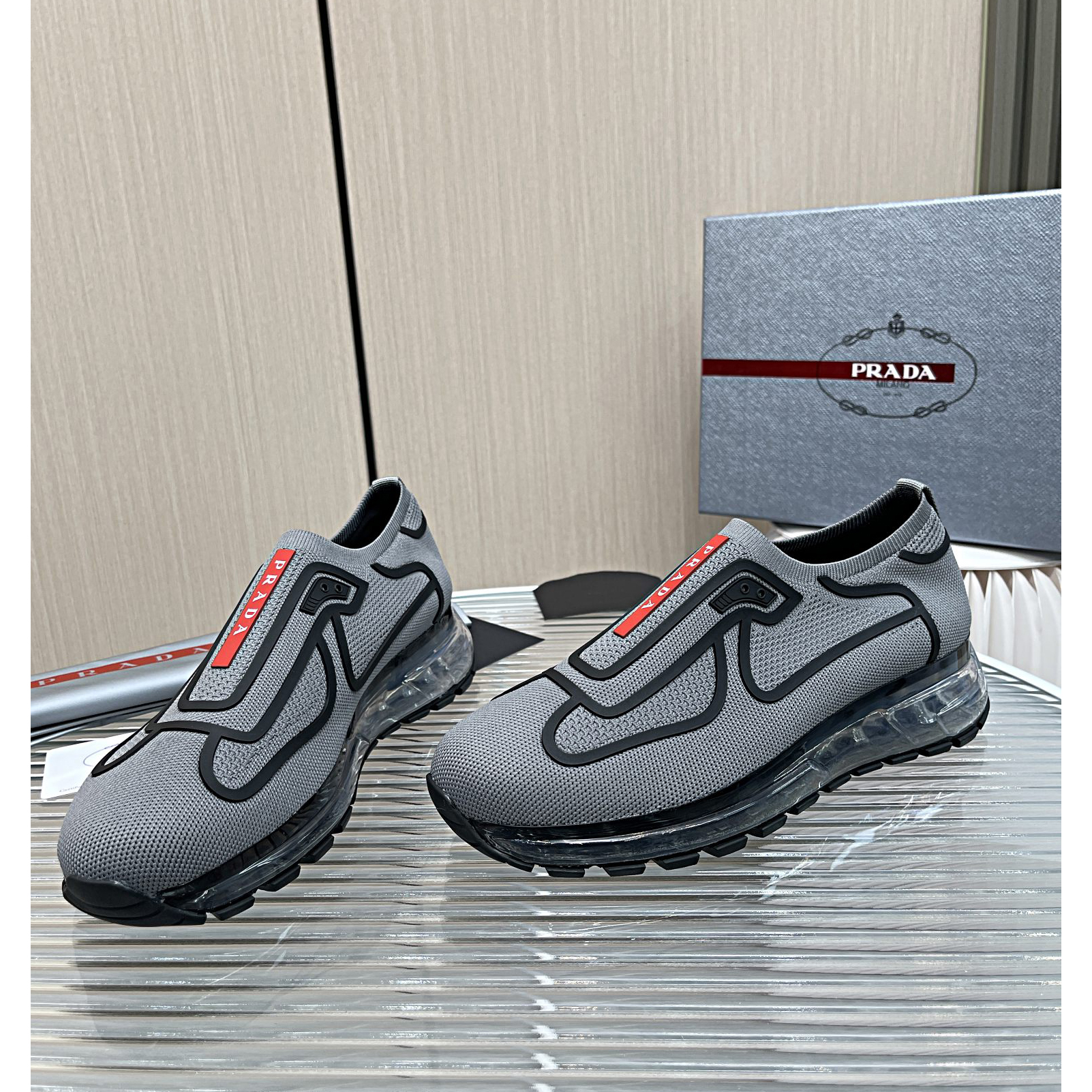 Prada Logo Sneakers In Grey - DopestKickz