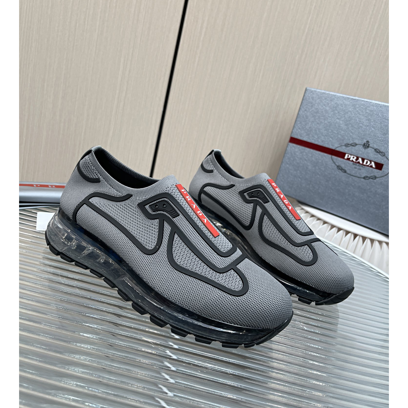 Prada Logo Sneakers In Grey - DopestKickz