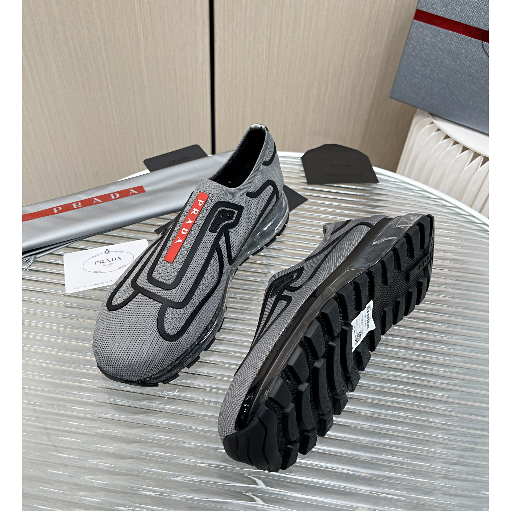 Prada Logo Sneakers In Grey - DopestKickz